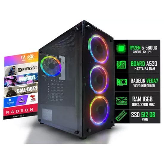 Imagen de Torre Gamer Rgb Amd Ryzen 5 5600g + 16gb + Ssd 240